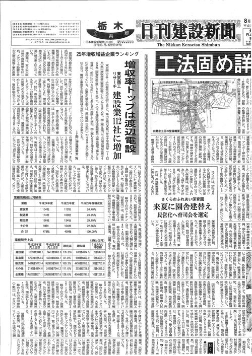 2014.8.20　日刊建設新聞　企業ランキング